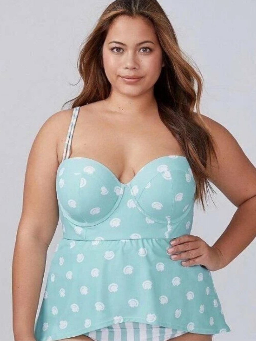 NWT Cacique Swim Tankini Top 40DD Sea Shells Striped Underwire Suit
